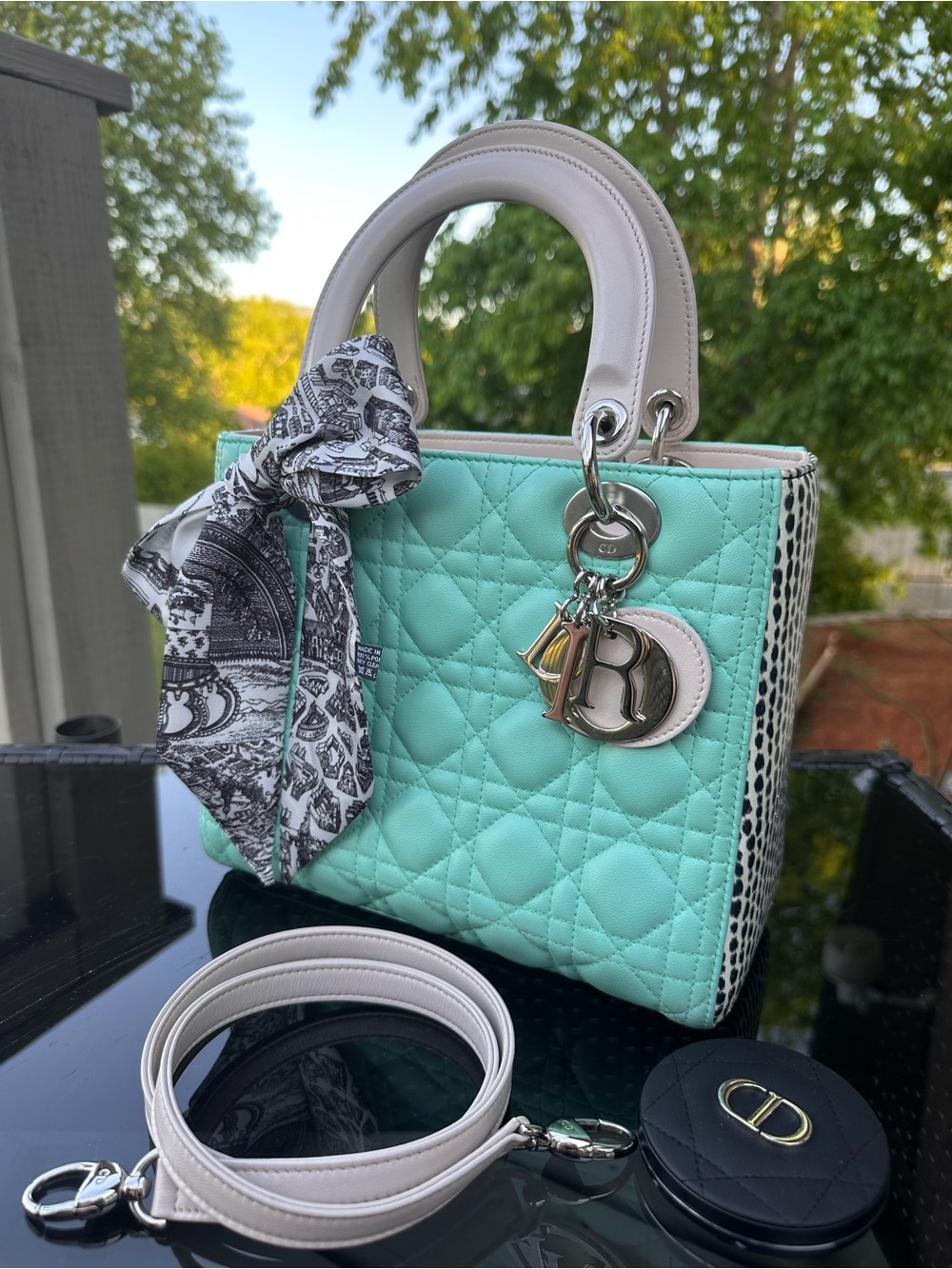 Christian Dior Lady Dior Python Tri-Tone bag with Silver Hardware. - Picture 6 of 11